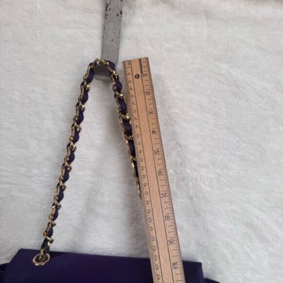 Love Moschino Satin Chain Strap Clothespin Turn Lock Shoulder Bag Purple Gold - Picture 14 of 16